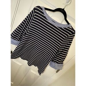 Nautica women’s 3/4 sleeve blouse blue white striped XL